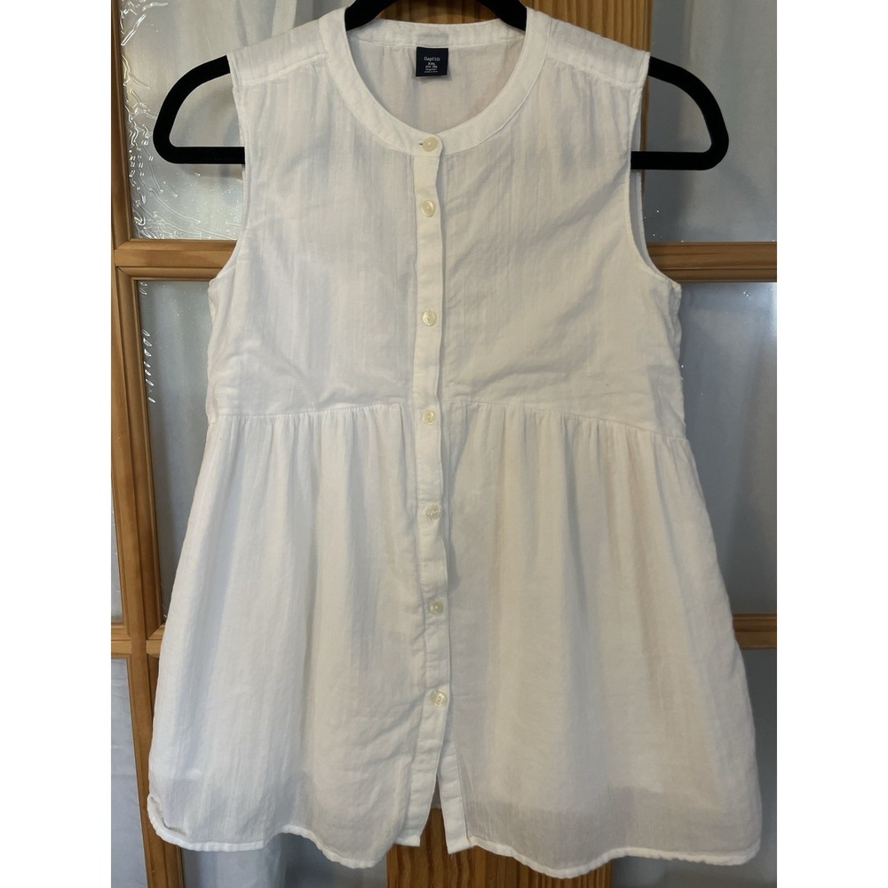 Y2K Gap Kids Casual Dress Girls 14-16 Button Up White Sleeveless Party Coastal